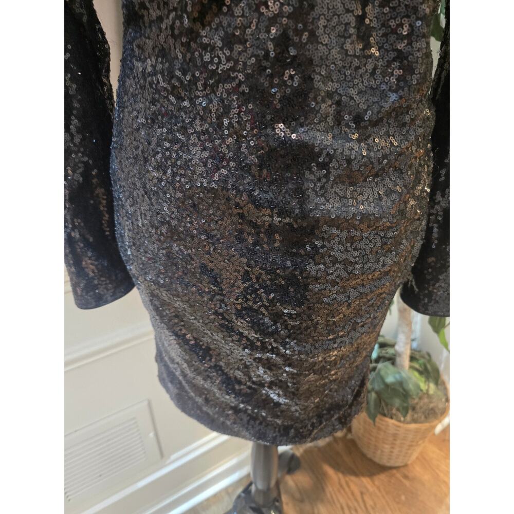 Fiestar Sequin Dress Women's Size Large Black Long Sleeves Party Cocktail - Picture 5 of 12